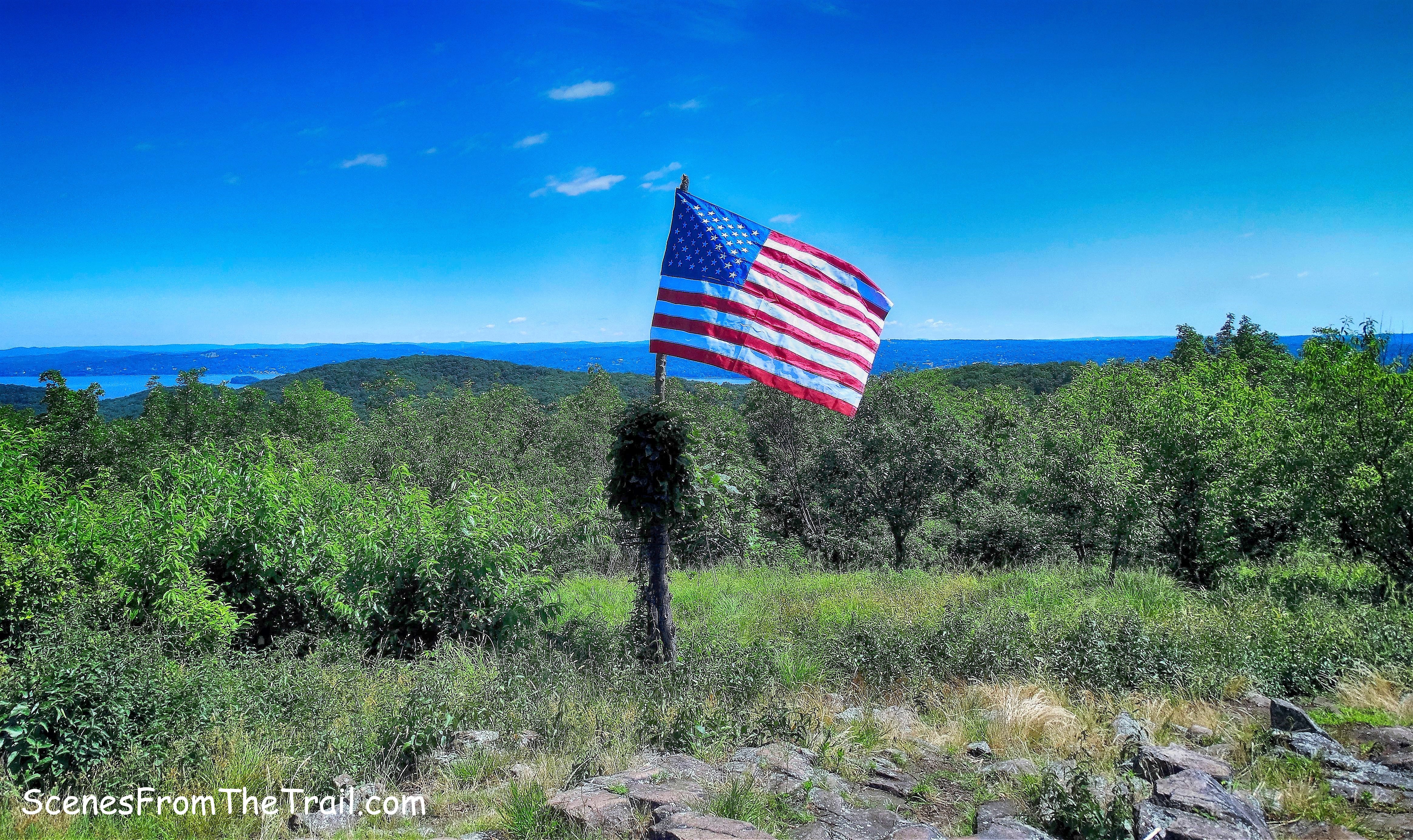American flag at the summit of Hook Mountain