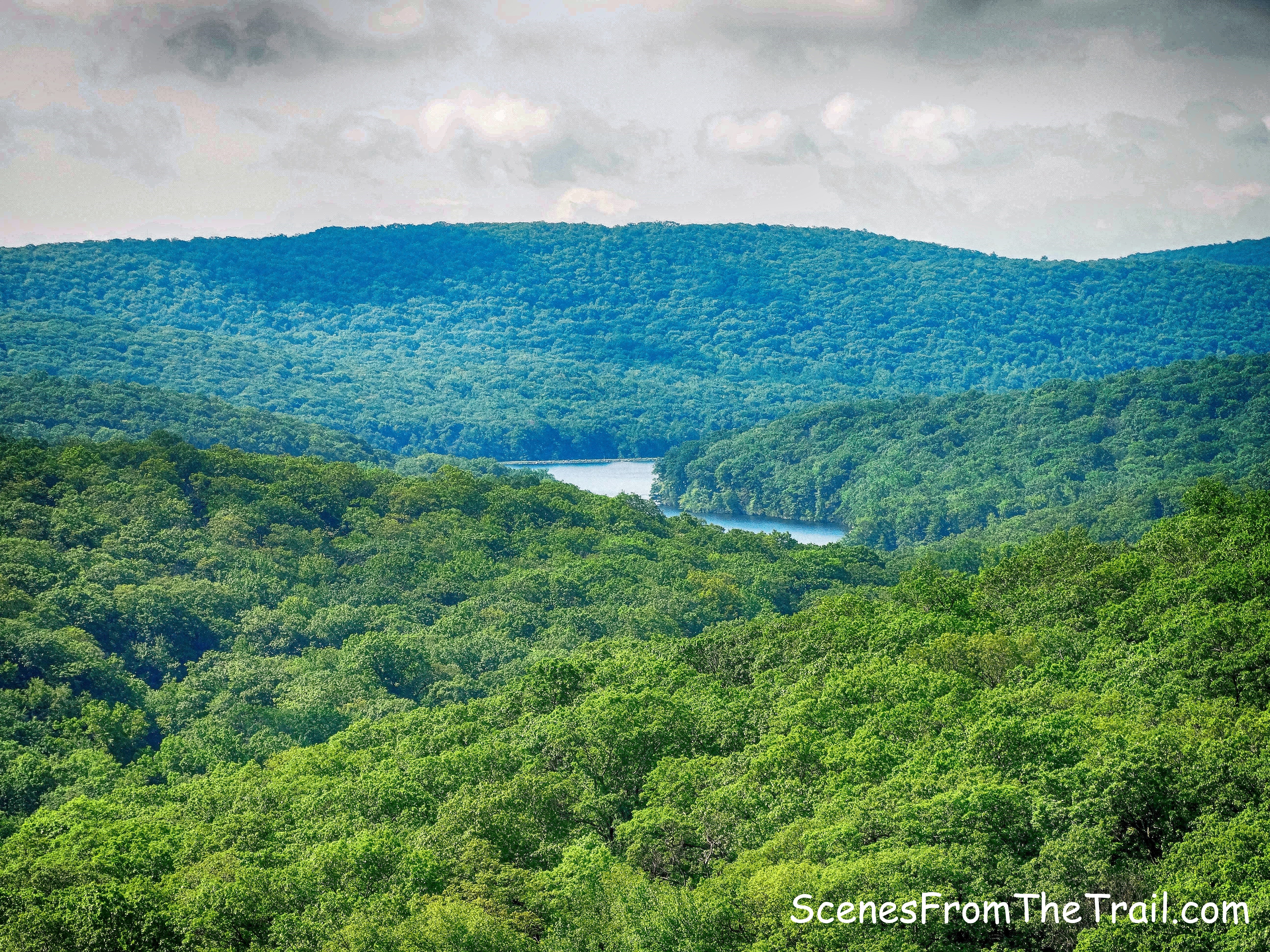 view of Lake Sebago and surrounding hills