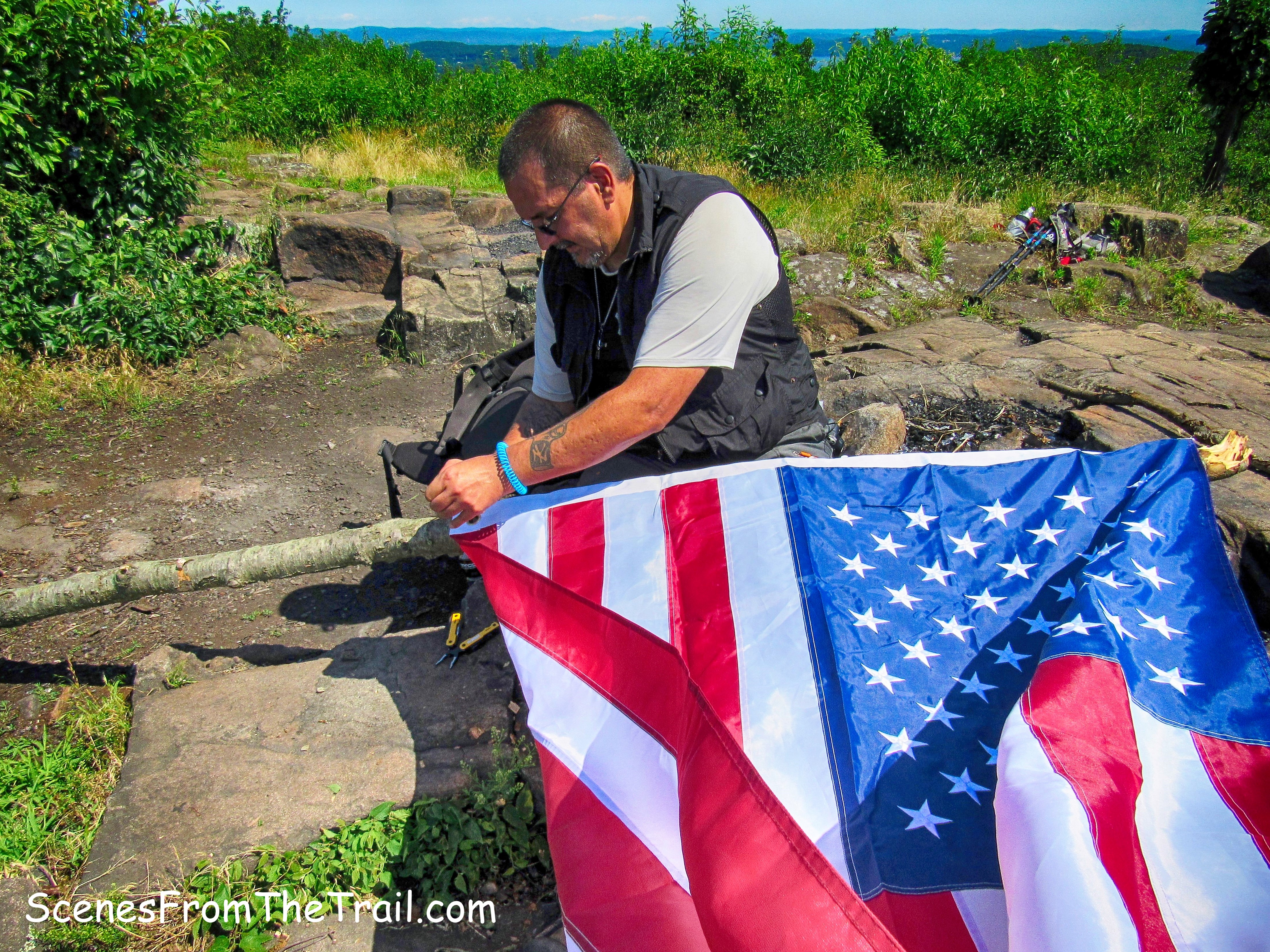 attaching the flag to the pole