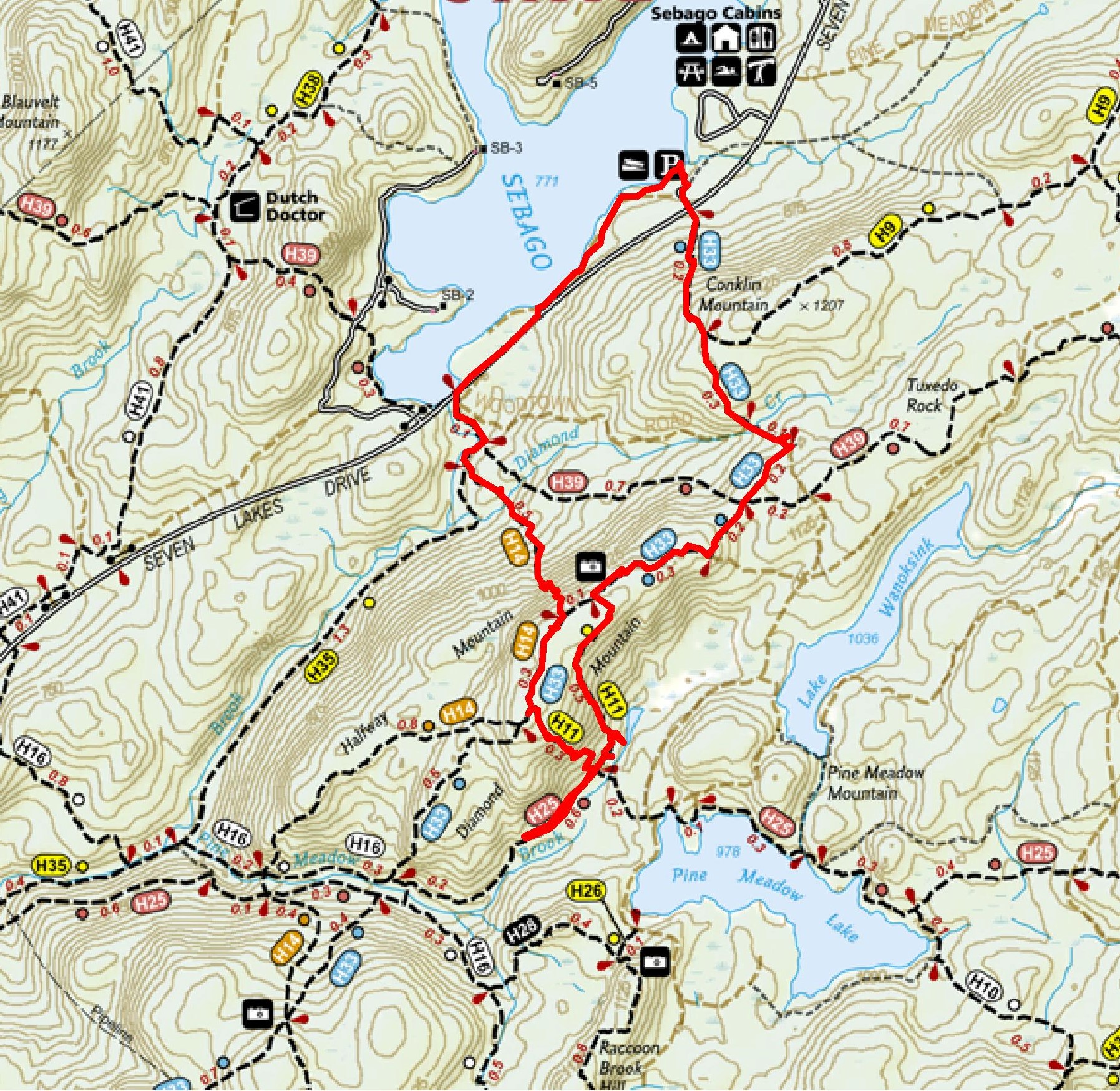 Conklin and Diamond Mountains Loop from Lake Sebago Boat Launch