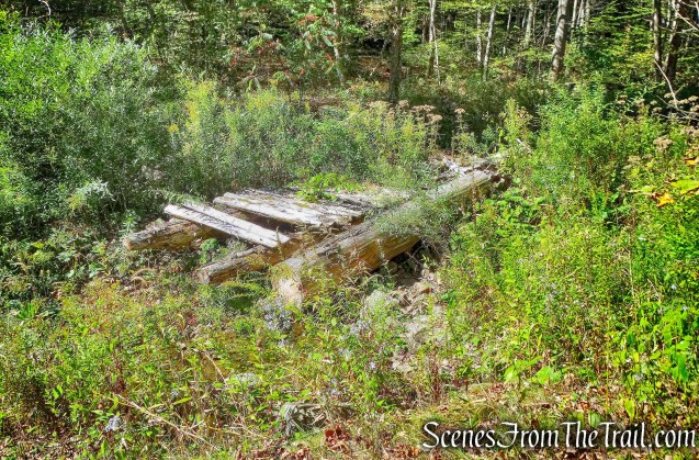wooden bridge ruins - Bouchoux Brook Trail Extension