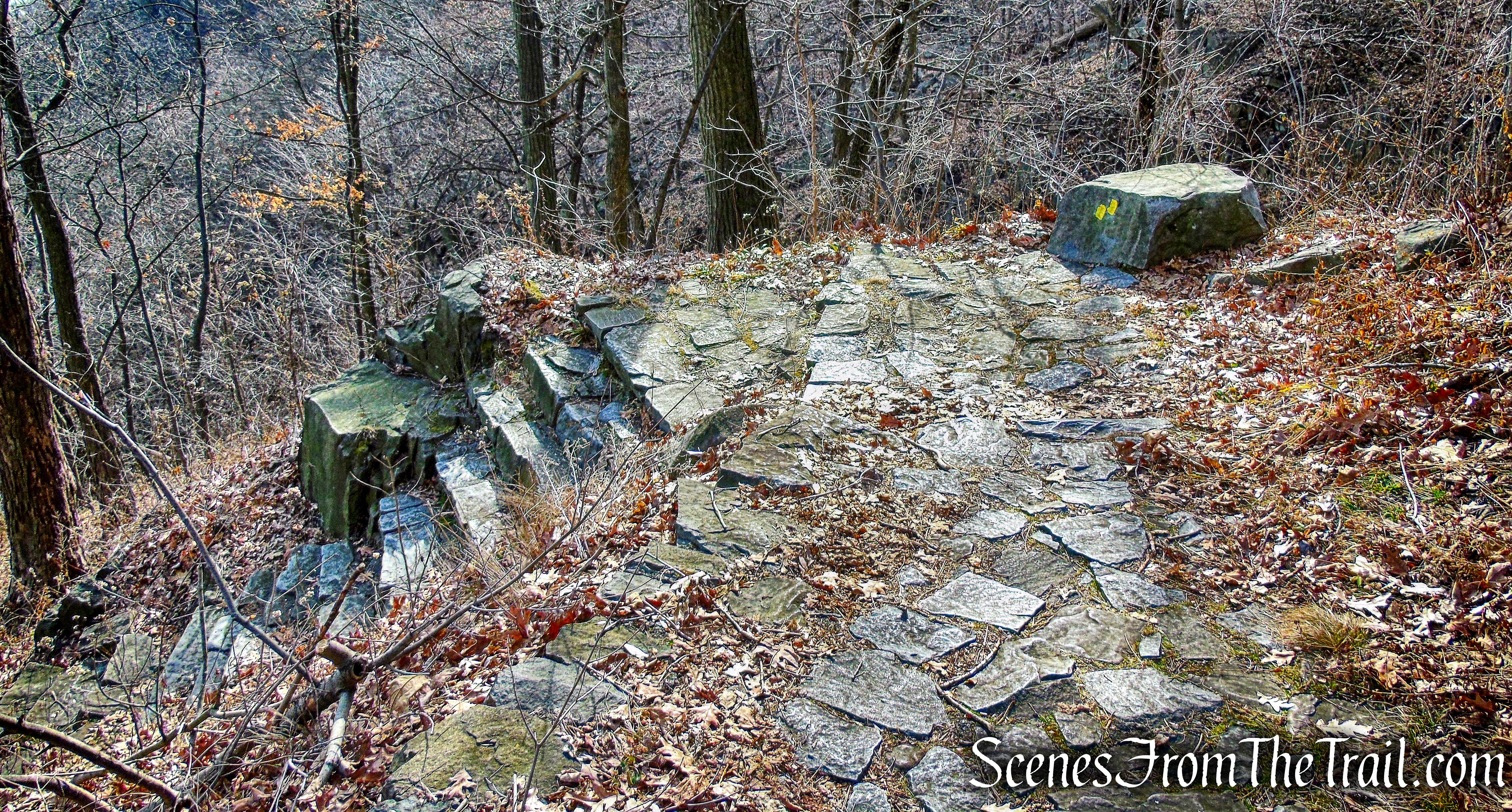 stone-paved switchbacks - Dyckman Hill Trail