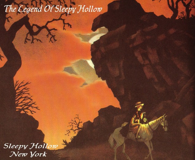Ichabod Crane riding past Raven Rock - illustration by Robert Van Nutt