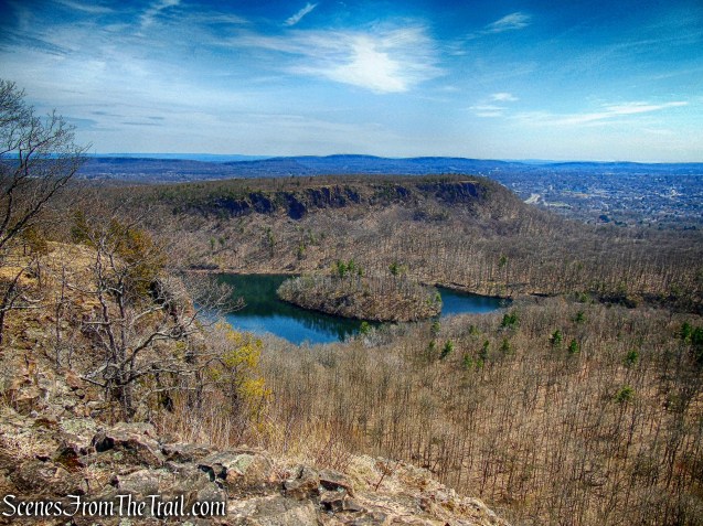 Merimere Reservoir, Mine Island and South Mountain as viewed from East Peak
