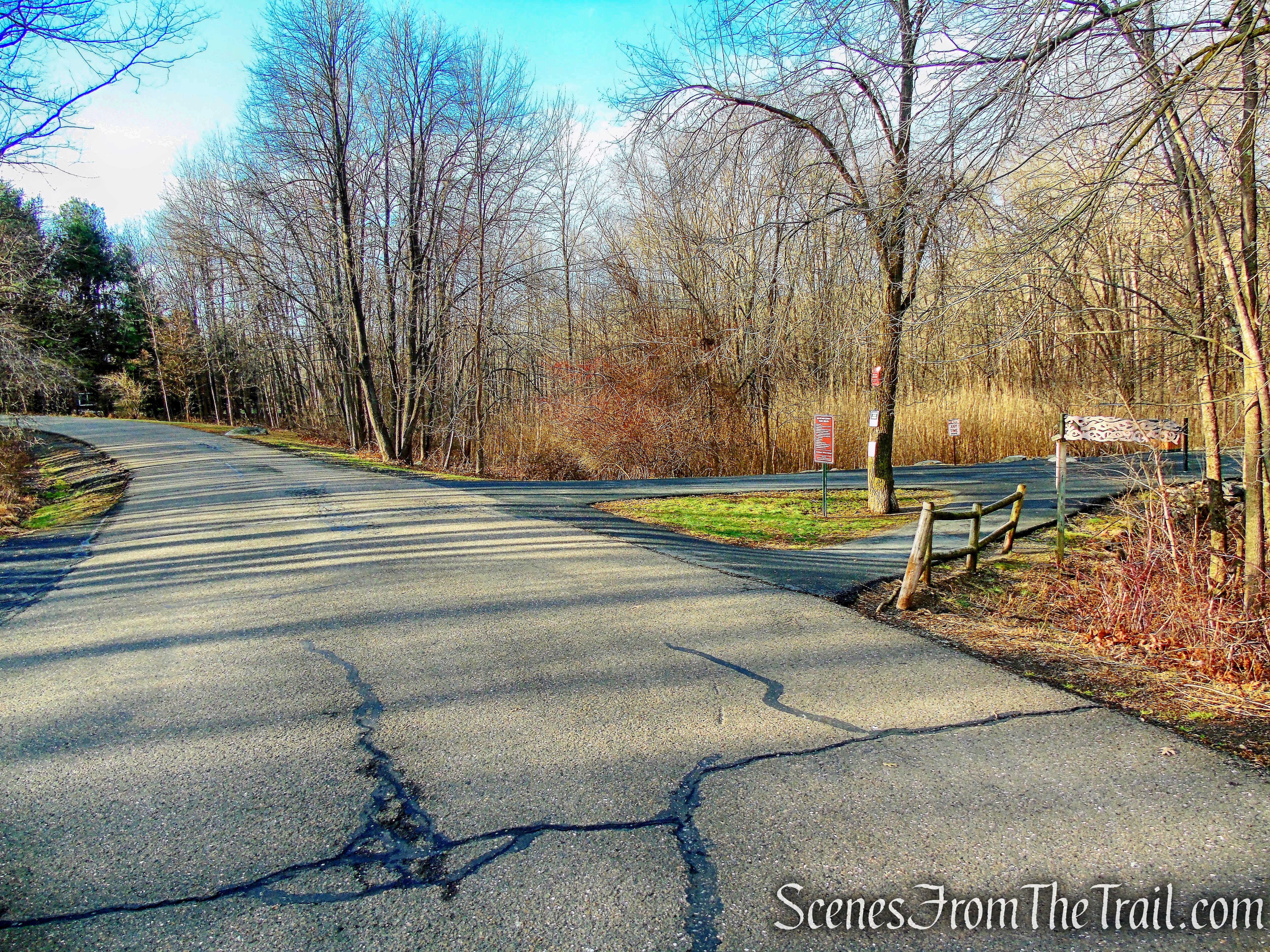 bear right at the southwest end of the parking lot