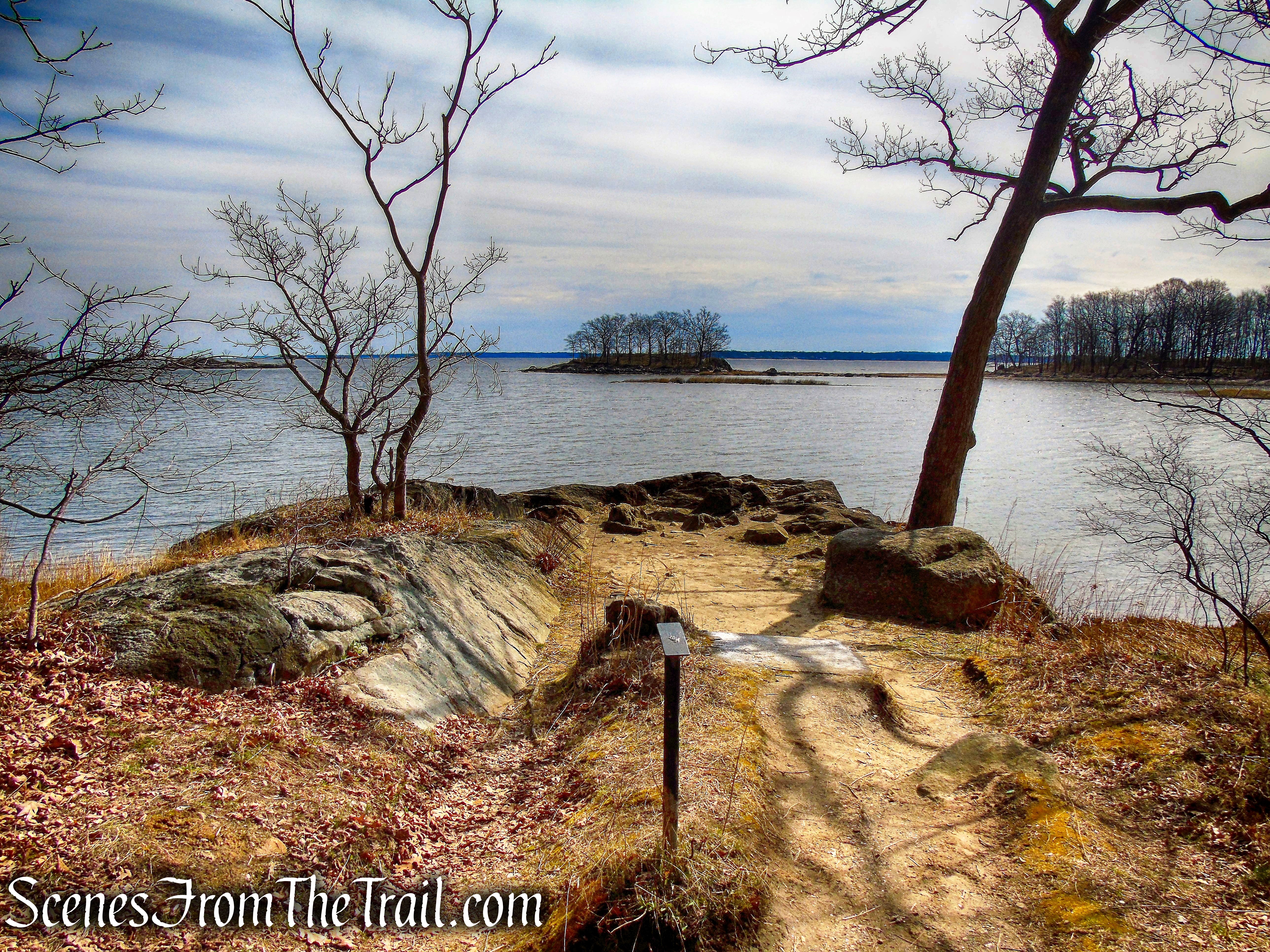 looking towards Two Tree Island from a rock outcrop off of the Kazimiroff Nature Trail