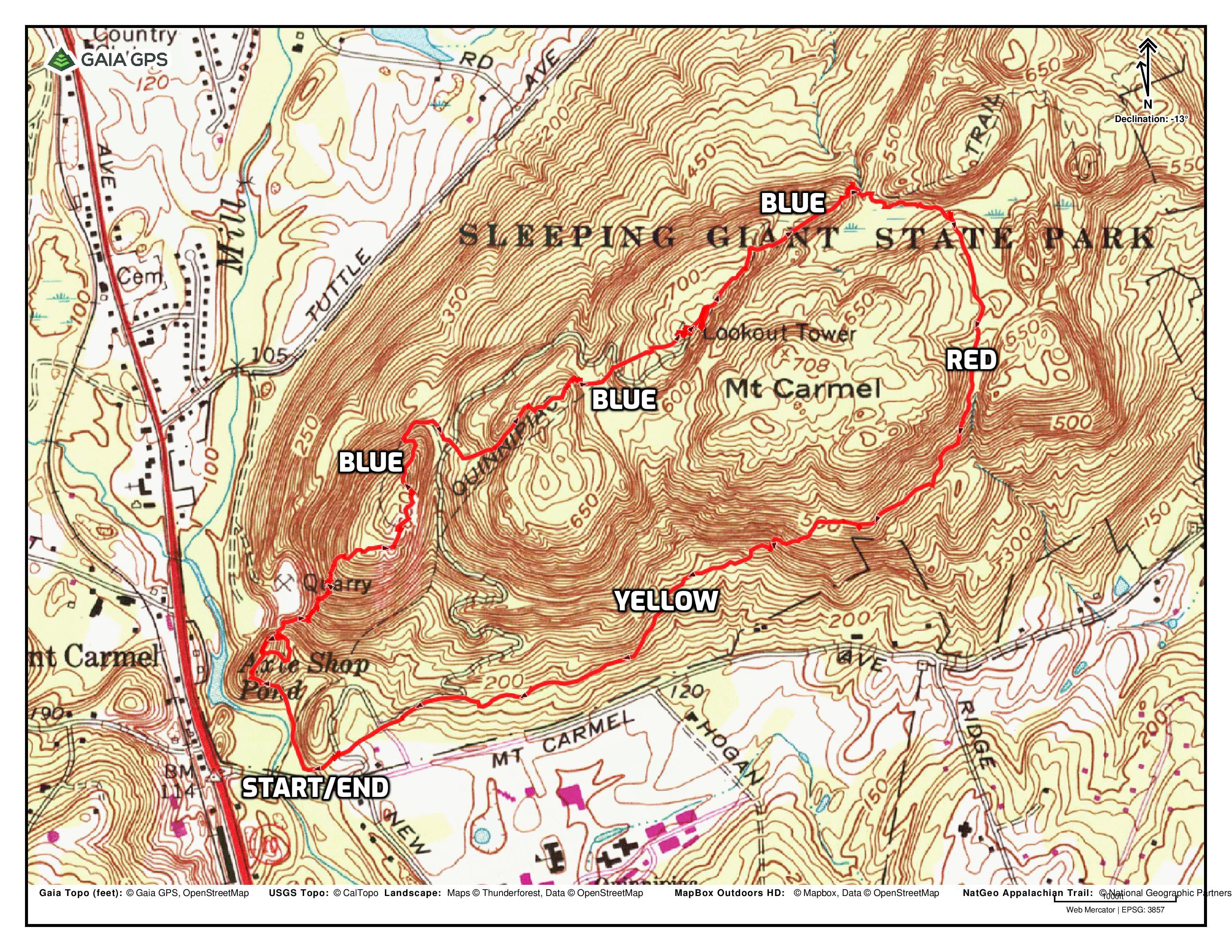 Tower Loop via the Quinnipiac Trail - Sleeping Giant State Park
