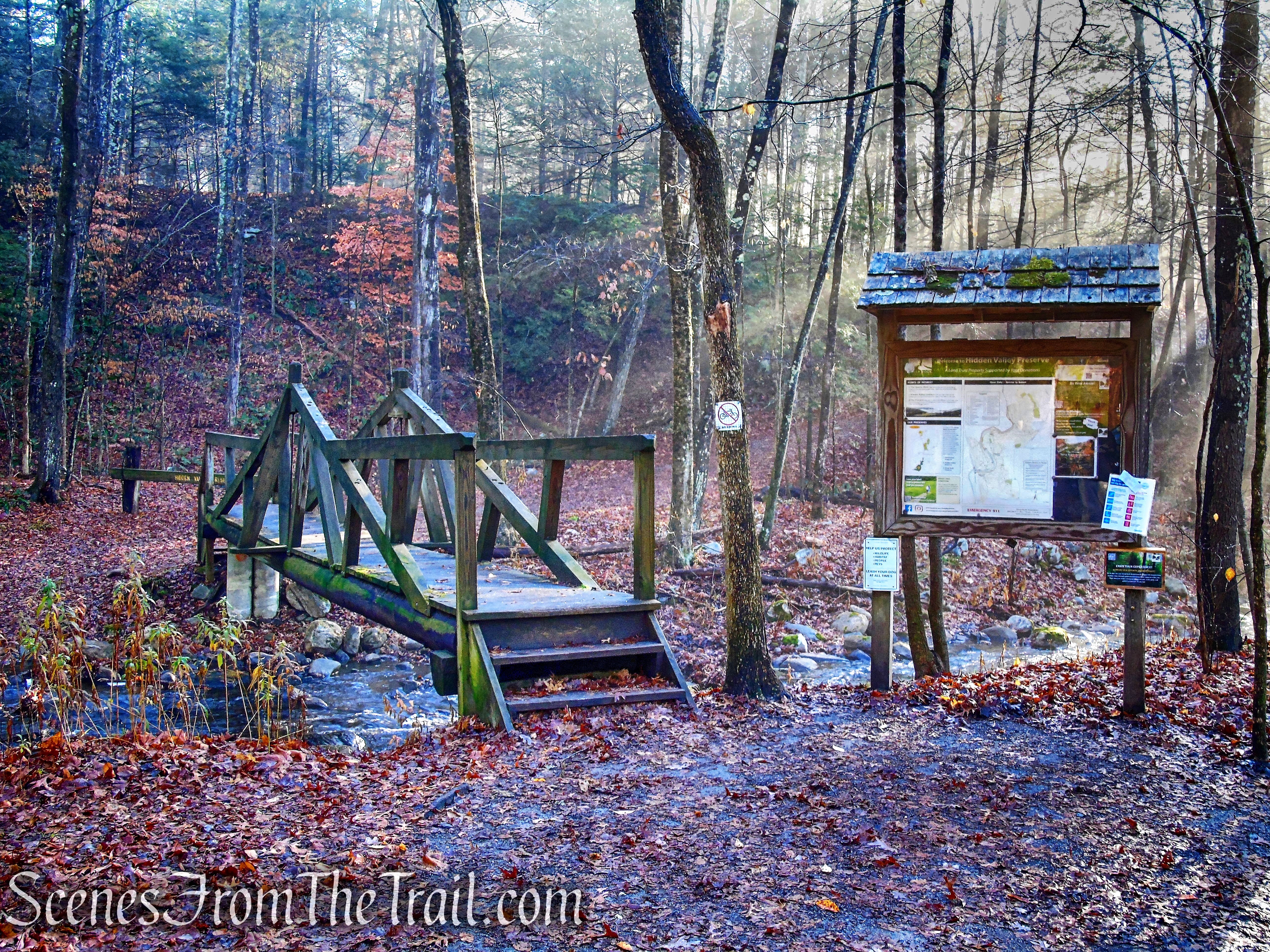 wooden footbridge over Bee Brook
