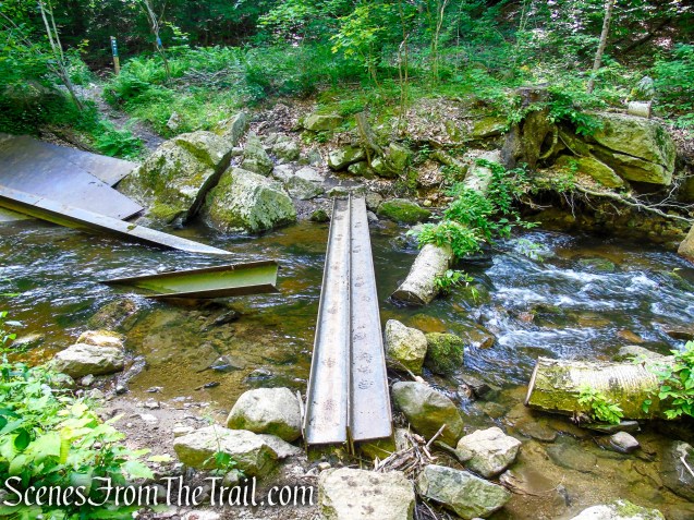 cross the stream on two steel I-beams