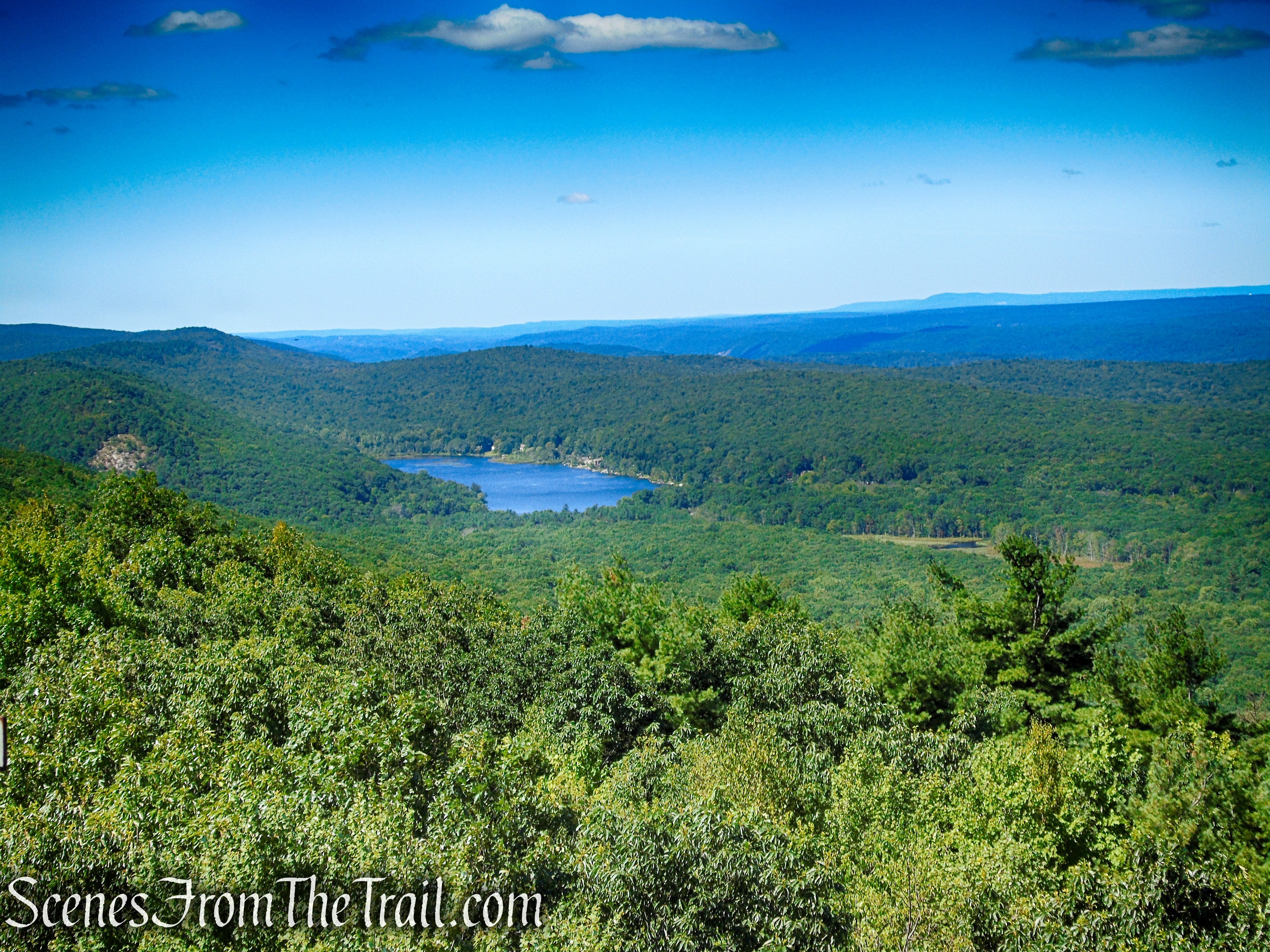 View west of Kittatinny Lake, the Delaware River Valley and into Pennsylvania
