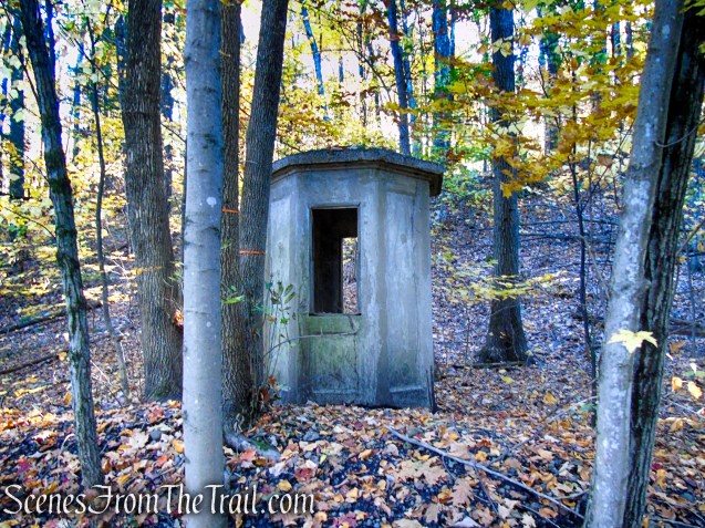 Abandoned railbed - concrete telephone booth