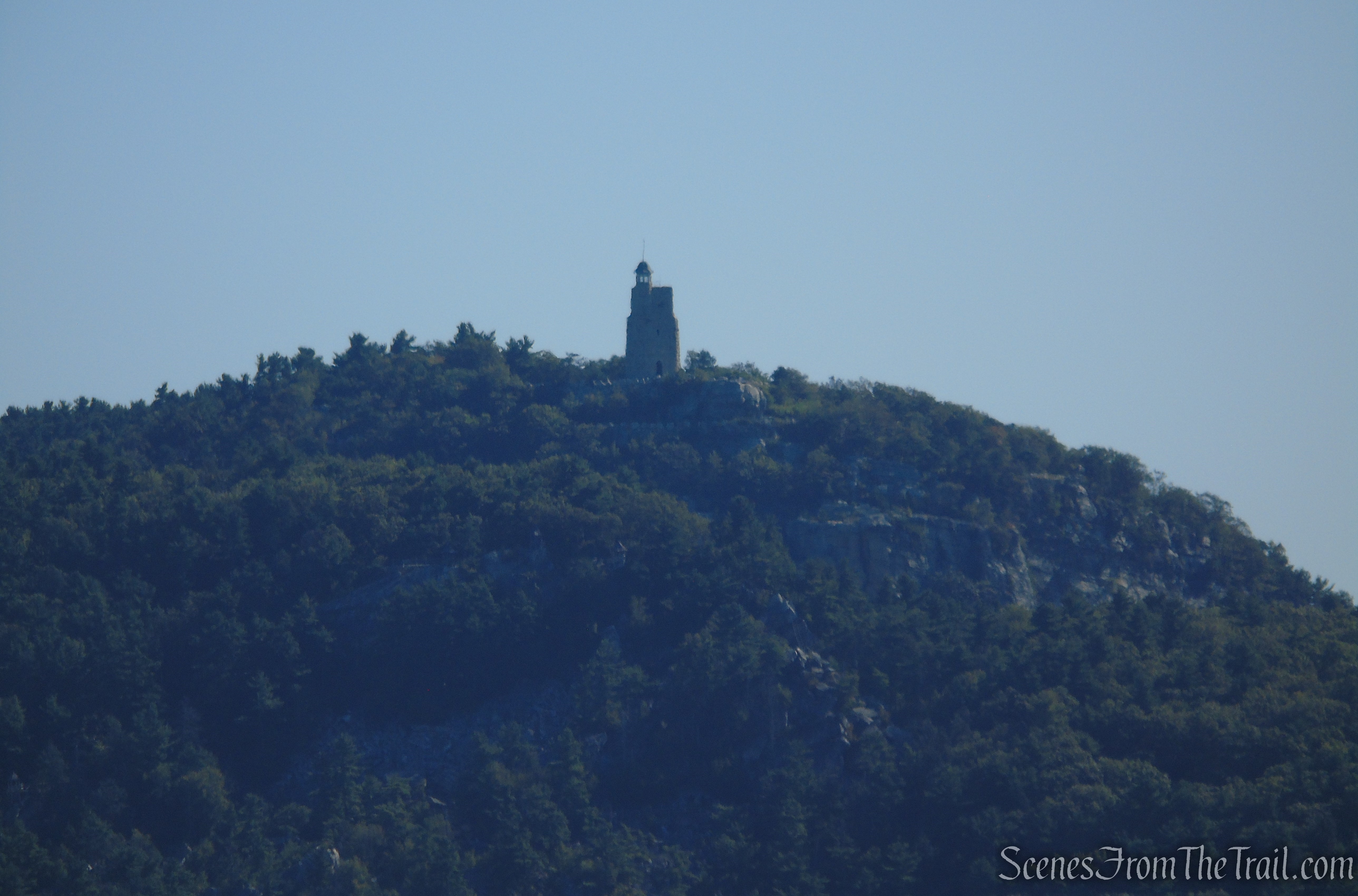 View of Skytop Tower atop Mohonk Mountain from Lost City Escarpment Trail 